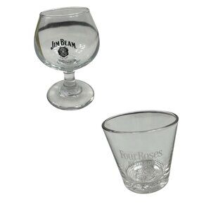 Kentucky Bourbon Collectible Whiskey Barware Glasses (2) Jim Beam & Four Roses